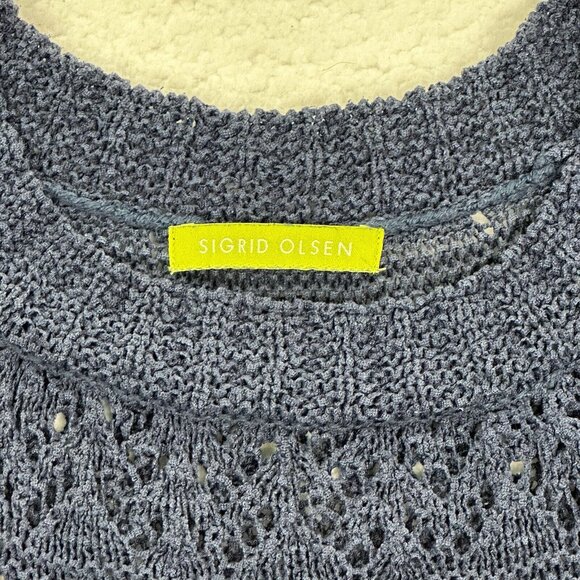 Sigrid Olsen Women's Open Crochet Weave 3/4 Sleeve Knit Sweater Size M* Blue - Picture 7 of 8